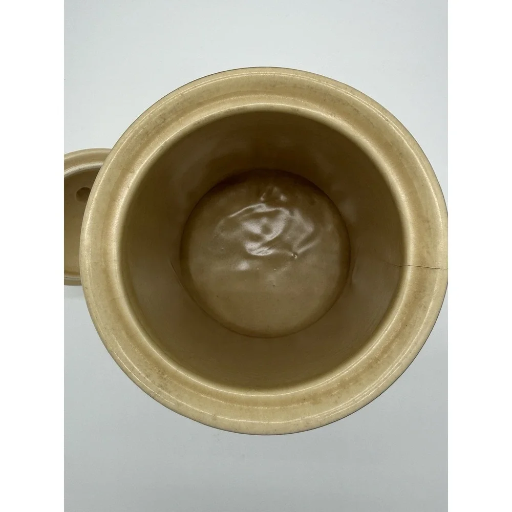 Pfaltzgraff Stoneware Flour Canister with Lid Tan Color Village Pattern Vintage